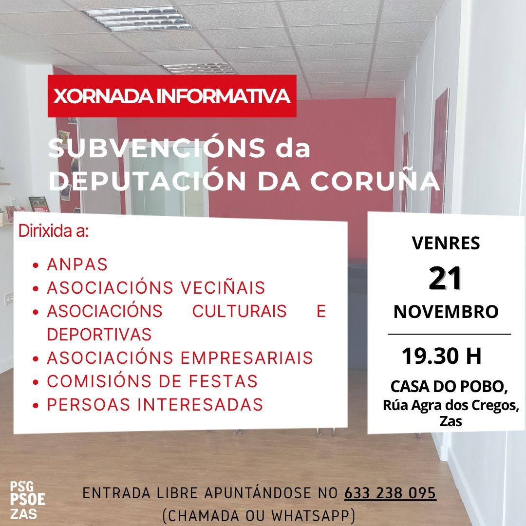 O PSdeG de Zas organiza unha xornada formativa sobre as novas oportunidades de financiamento da Deputación da Coruña