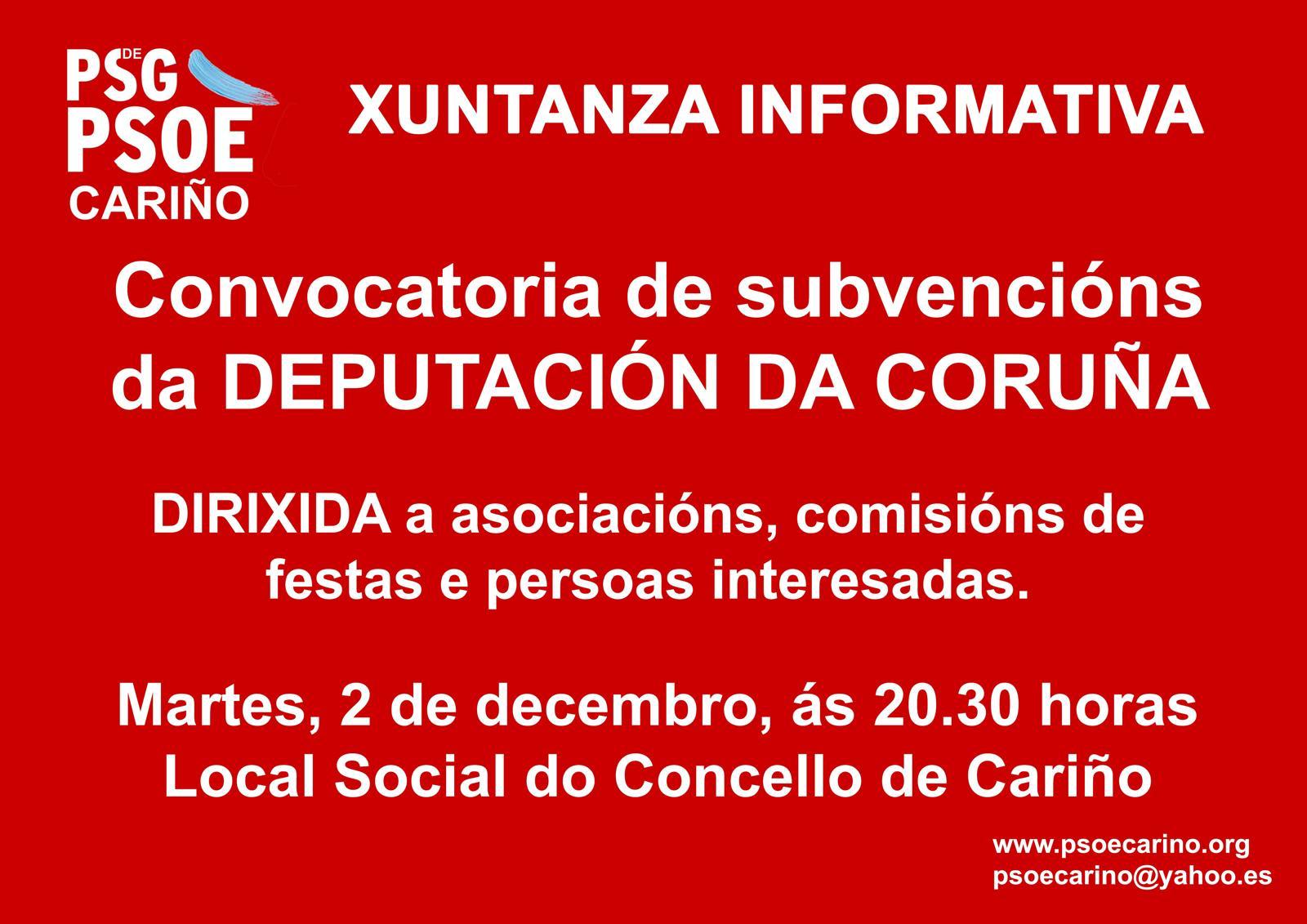 O PSdeG de Cariño organiza unha xuntanza informativa sobre as axudas da Deputación para asociacións e outras entidades