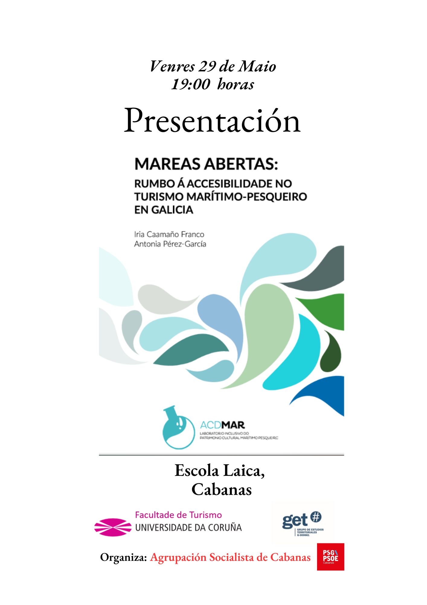 A Agrupación Socialista de Cabanas presenta este venres o libro ‘Mareas abertas’ sobre accesibilidade no turismo marítimo-pesqueiro en Galicia
