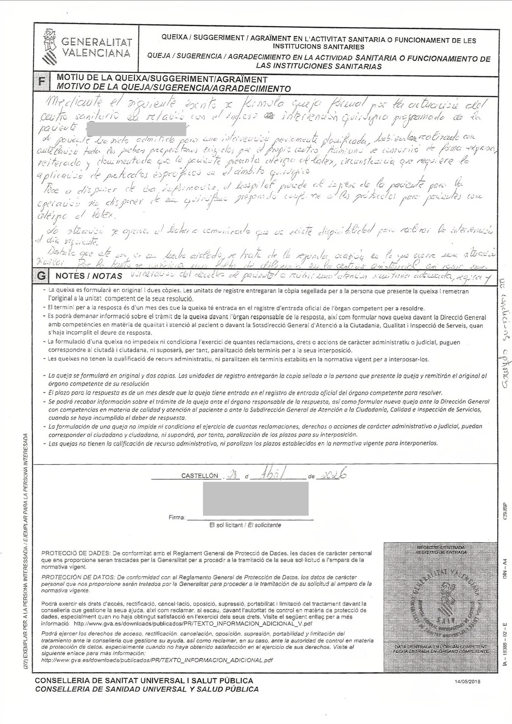 El General cancela dos veces la operación de una paciente del Grau mientras Vox prioriza banderas