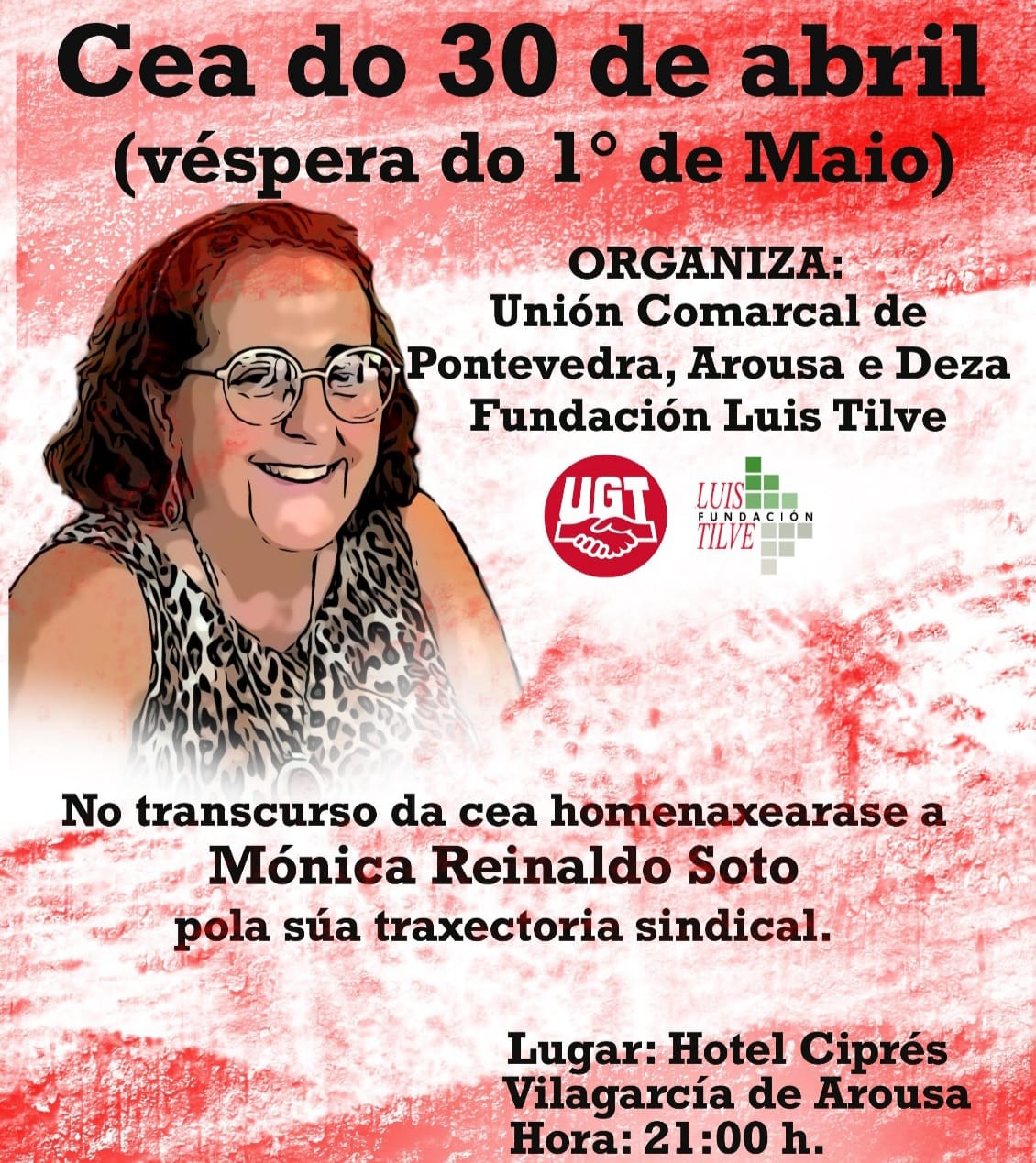 A UGT homenaxeará á mestra e sindicalista Mónica Reinaldo como preludio da manifestación organizada en Pontevedra co gallo do 1º de maio